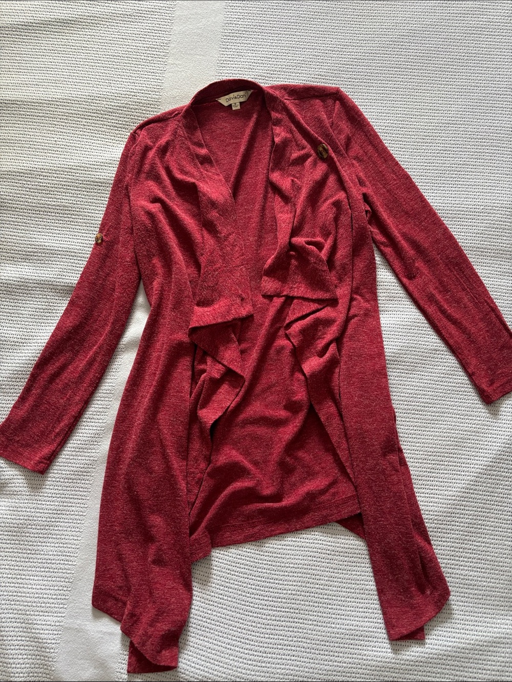 DAVI & DANI Raspberry Red Draped Open-Front Cardigan